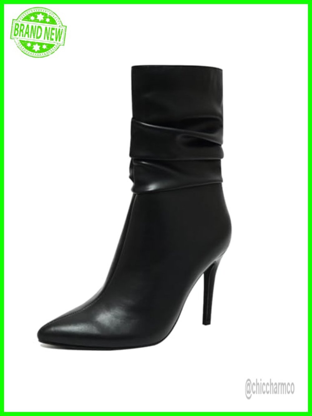 SICARE Mid Calf Stiletto Heel Boots Pointed Toe Side Zipper Faux Leather Women's